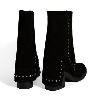 Kadın Siyah Zımba Detaylı Kalın Topuklu Süet Bot