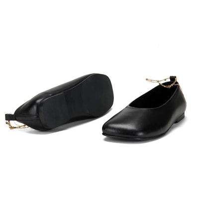 Kadın Siyah Zincir Detaylı Babet