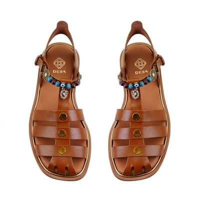 Kadın Taba Aksesuar Detaylı Deri Sandalet