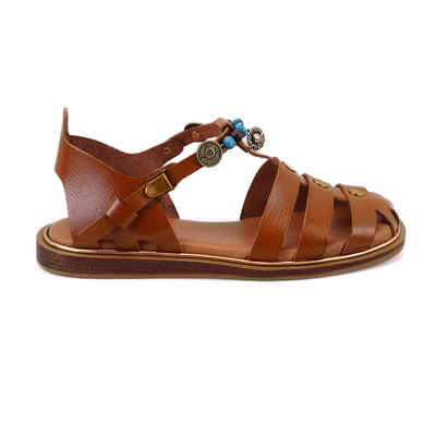 Kadın Taba Aksesuar Detaylı Deri Sandalet