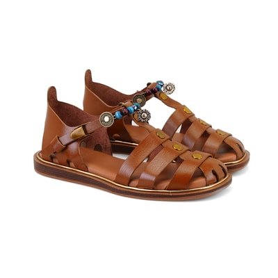 Kadın Taba Aksesuar Detaylı Deri Sandalet