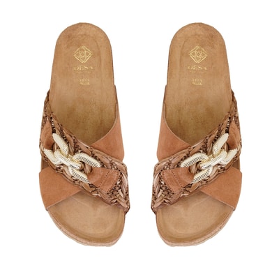 Kadın Taba Aksesuarlı Deri Terlik