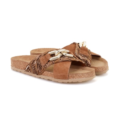 Kadın Taba Aksesuarlı Deri Terlik