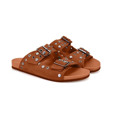 Kadın Taba Aksesuarlı Deri Terlik