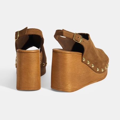 Kadın Taba Ayarlanabilir Toka Detaylı Süet Dolgu Topuklu Sandalet