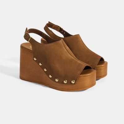 Kadın Taba Ayarlanabilir Toka Detaylı Süet Dolgu Topuklu Sandalet