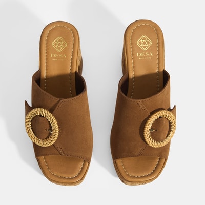 Kadın Taba Ayarlanabilir Toka Detaylı Süet Topuklu Terlik