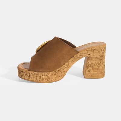 Kadın Taba Ayarlanabilir Toka Detaylı Süet Topuklu Terlik