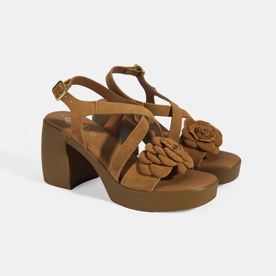 Kadın Taba Ayarlanabilir Tokalı Süet Topuklu Sandalet