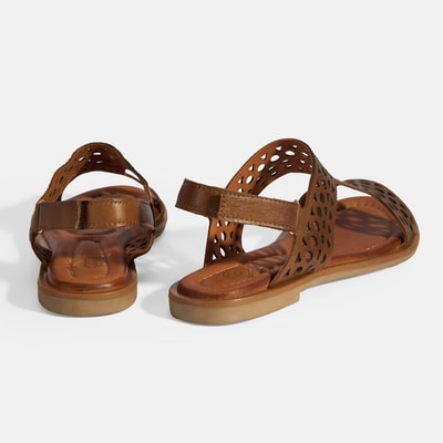 Kadın Taba Cırt Detaylı Perforeli Deri Sandalet