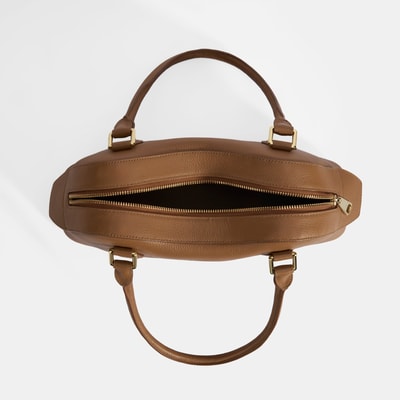 Kadın Taba Deri Çanta Aksesuarlı Büyük Omuz Çantası