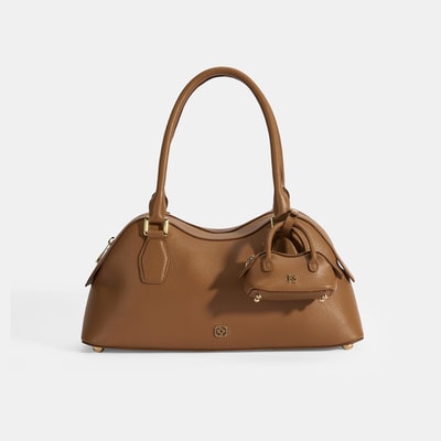 Kadın Taba Deri Çanta Aksesuarlı Büyük Omuz Çantası