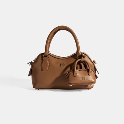 Kadın Taba Deri Çanta Aksesuarlı Mini El Çantası