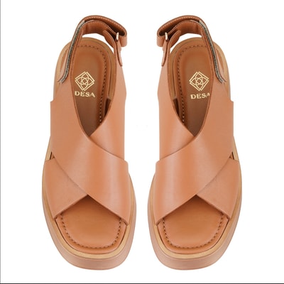 Kadın Taba Dolgu Topuklu Deri Sandalet