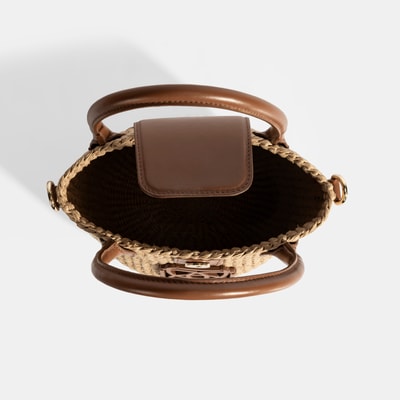 Kadın Taba Monogram Logolu Hasır Mini El Çantası