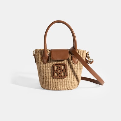 Kadın Taba Monogram Logolu Hasır Mini El Çantası