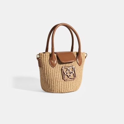 Kadın Taba Monogram Logolu Hasır Mini El Çantası