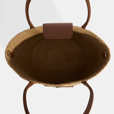 Kadın Taba Monogram Logolu Hasır Omuz Çantası