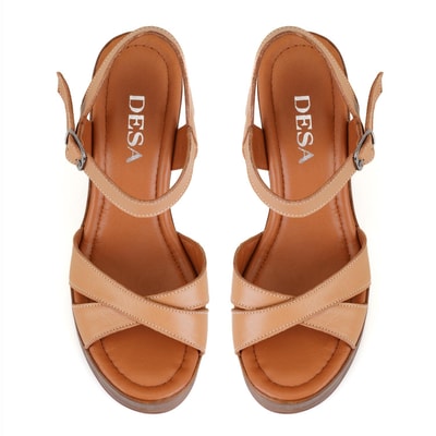 Kadın Taba Platform Topuklu Deri Sandalet