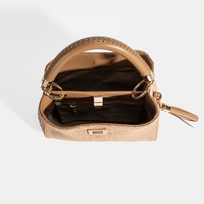 Kadın Taba Püskül Aksesuarlı Deri El Çantası