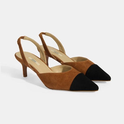 Kadın Taba Slingback Süet Topuklu Ayakkabı 