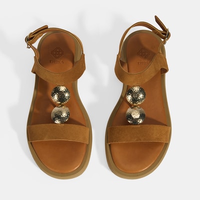 Kadın Taba Süet Gold Aksesuarlı Sandalet