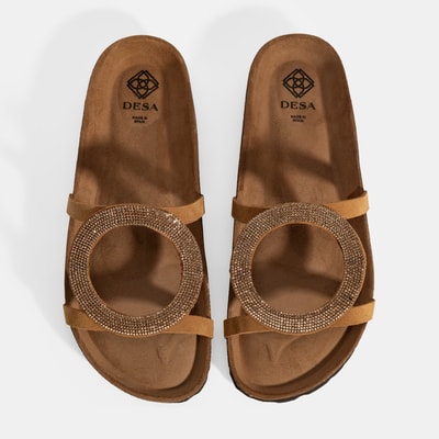 Kadın Taba Taş Detaylı Süet Terlik