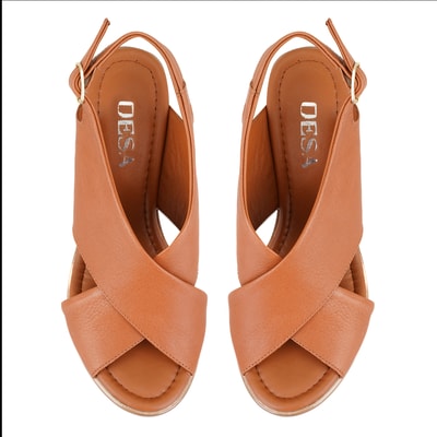 Kadın Taba Topuklu Deri Sandalet