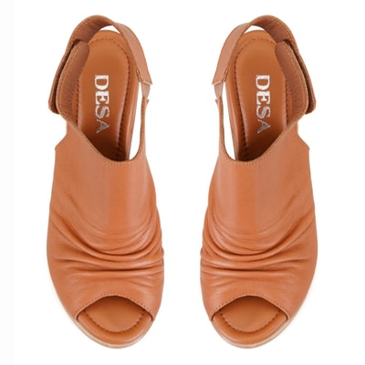 Kadın Taba Topuklu Deri Sandalet