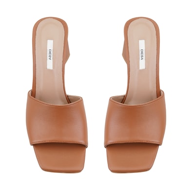 Kadın Taba Topuklu Napa Deri Terlik