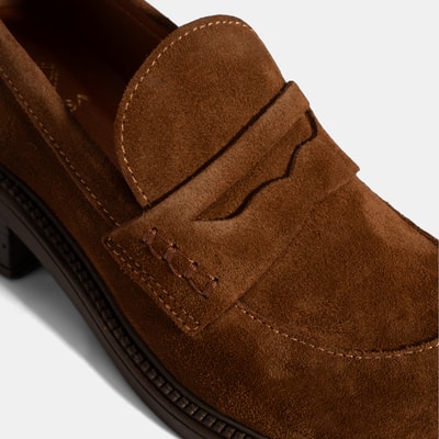 Kadın Taba Topuklu Süet Loafer