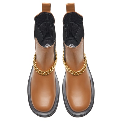 Kadın Taba Zincir Detaylı Deri Chelsea Bot