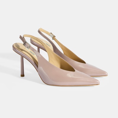 Kadın Ten Ayarlanabilir Taşlı Toka Detaylı Rugan Topuklu Ayakkabı