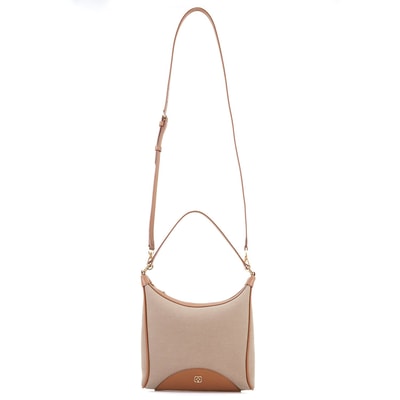 Kadın Ten Deri Biyeli Kanvas Omuz Çantası