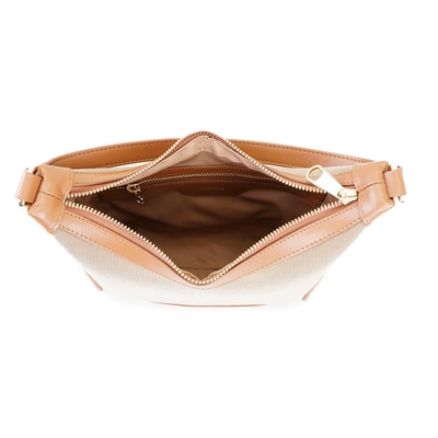 Kadın Ten Deri Biyeli Kanvas Omuz Çantası