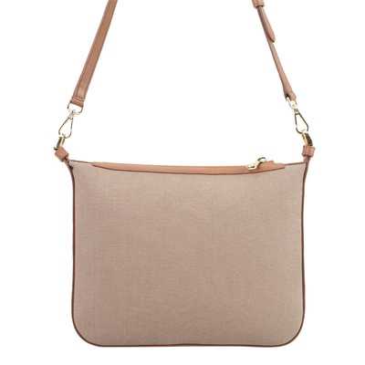 Kadın Ten Deri Biyeli Kanvas Omuz Çantası