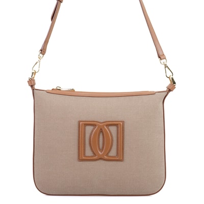 Kadın Ten Deri Biyeli Kanvas Omuz Çantası