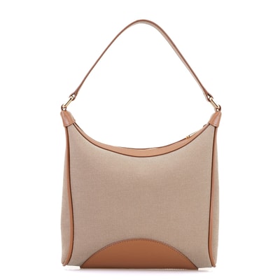 Kadın Ten Deri Biyeli Kanvas Omuz Çantası