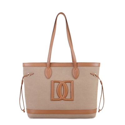 Kadın Ten Deri Biyeli Kanvas Omuz Çantası