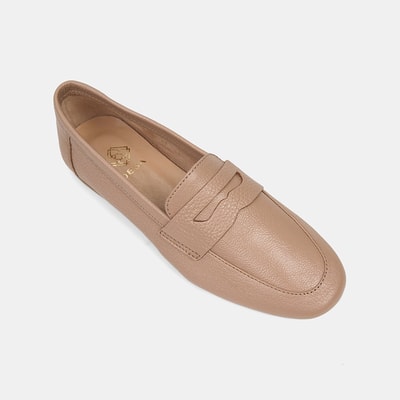 Kadın Ten Yuvarlak Burun Deri Loafer