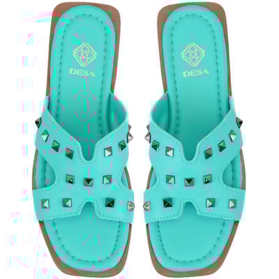 Kadın Turkuaz Deri Terlik