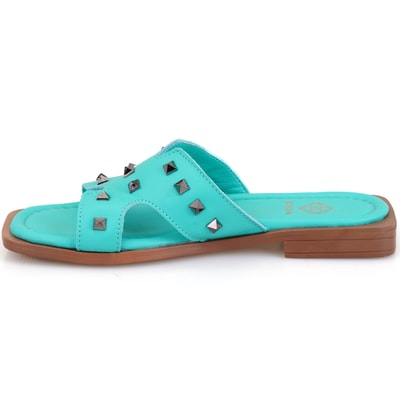 Kadın Turkuaz Deri Terlik