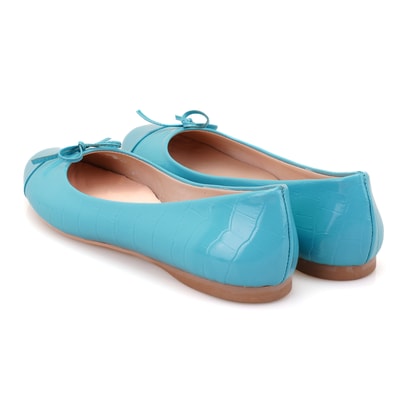 Kadın Turkuaz Kroko Baskılı Deri Babet