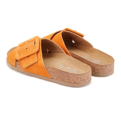 Kadın Turuncu Ayarlanabilir Süet Deri Terlik