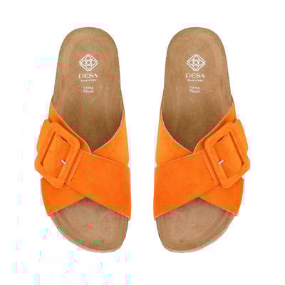 Kadın Turuncu Ayarlanabilir Tokalı Süet Deri Terlik