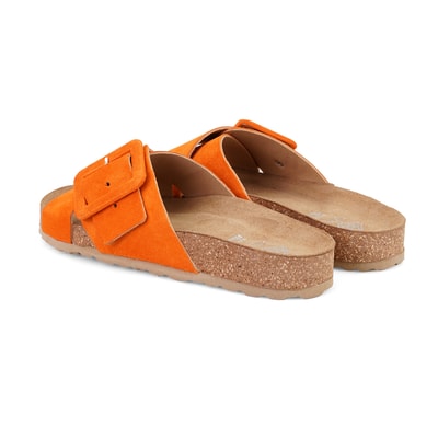 Kadın Turuncu Ayarlanabilir Tokalı Süet Deri Terlik