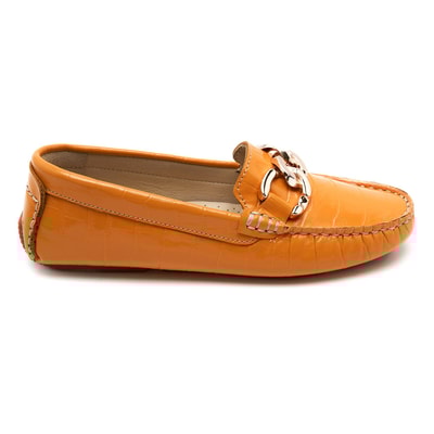 Kadın Turuncu Kroko Baskılı Deri Loafer