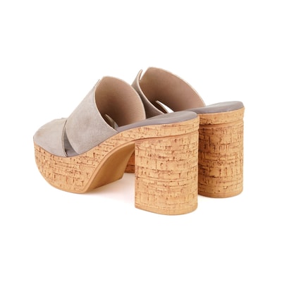 Kadın Vizon Platform Topuklu Deri Terlik