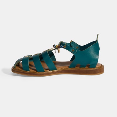 Kadın Yeşil Aksesuar Detaylı Ayarlanabilir Tokalı Deri Sandalet