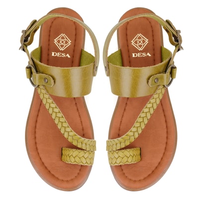 Kadın Yeşil Ayarlanabilir Tokalı Deri Sandalet